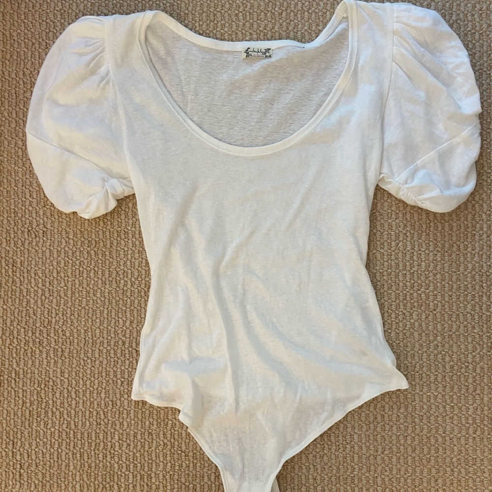 Free People Cotton Scoop Neck Bodysuit with Puff Sleeves